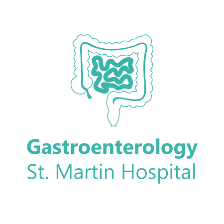 Vector isolated illustration of large and small intestine anatomy.Human circulatory system icon. Healthcare medical center, surgery, hospital, clinic, diagnostic . Internal donor organ symbol poster design. Donationのイラスト素材