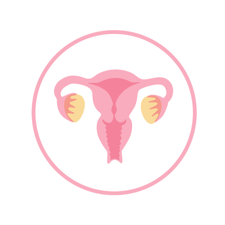 Vector isolated illustration of female reproductive system anatomy. Uterus, cervix, ovary, fallopian tube icon. Brand design template for woman medical center, hospital, clinic, diagnostic logo.のイラスト素材