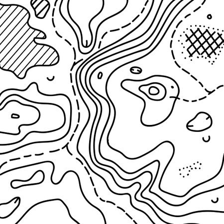Vector illustration of topographic orienteering map with text place. topo symbols and landmark objects. Orientation, topography, navigation banner template.のイラスト素材