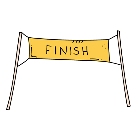 Vector illustration of start and finish line banners, streamers, flags for outdoor sport event - competition race, run marathon. Isolated doodle cartoon illustration.のイラスト素材