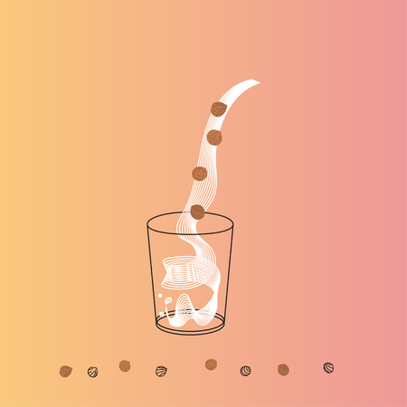 Vector glass of hazelnut milk with nuts. Vegan alternative organic filbert milk splash pour in glass. Non dairy drink. Isolated transparent illustration. Healthy food, diet and nutrition conceptのイラスト素材