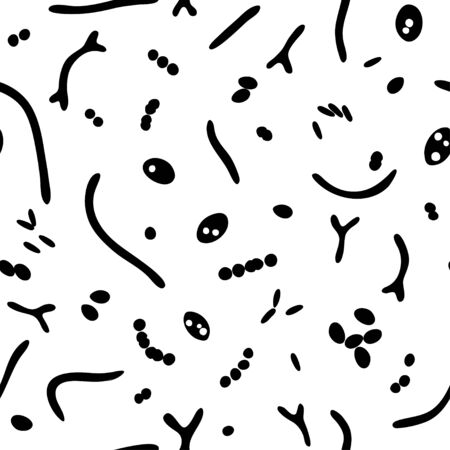 Vector isolated illustration of probiotics,  good beneficial bacteria and microorganisms. Lactobacillus, bifidobacteria, streptococcus icon. Seamless patternのイラスト素材