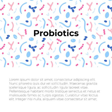 Vector isolated illustration of probiotics,  good beneficial bacteria and microorganisms. Lactobacillus, bifidobacteria, streptococcus icon. Medical infographics for poster, educational, scienceのイラスト素材