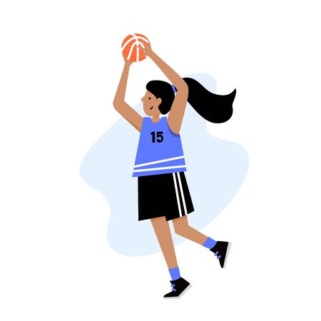 Basketball player with ball. Young girl cartoon action character. Flat vector isolated illustration. Children's basketball championship poster, banner design
のイラスト素材