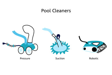 Vector isolated illustration of the swimming pool automated vacuum cleaners. Robotic, pressure,...