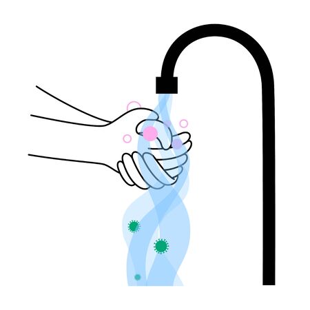Washing hands with soap from virus infection. Illness coronavirus protection concept. Vector isolated flat illustration. Medical, educational or science bannerのイラスト素材
