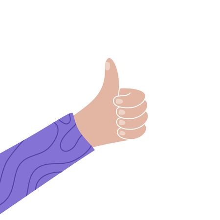 Vector isolated illustration of hand with thumb up. Feedback and customer review concept. User satisfaction. Flat illustration on white background. .のイラスト素材