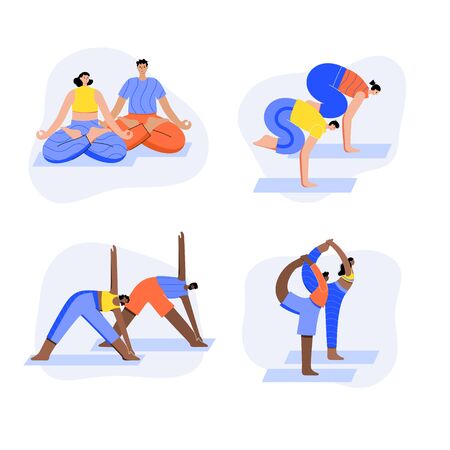 Yoga flat vector illustration. Healthy lifestyleのイラスト素材