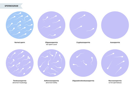 Sperm morphology and ivf research concept. Normal, abnormal and defective human egg. Spermatozoon...