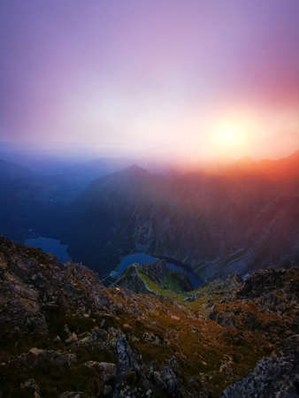 Violet sunrise over the Polish mountains. Tatra Mountains Poland.の写真素材