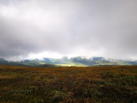 Autumn in the Bieszczady Mountains Poland. Mountain trails in the Bieszczady Mountains. Trekking in...