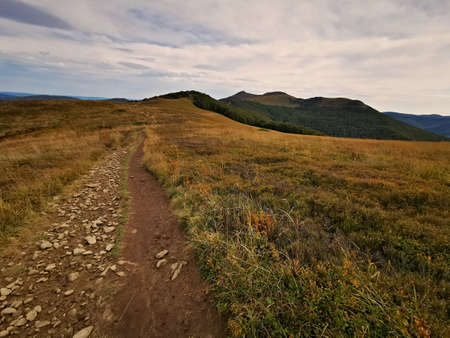 Bieszczady Poland. Carpathians European Mountains. Mountain trails in the Bieszczady Mountains. Autumn Bieszczady. Weekend in the mountains.の写真素材