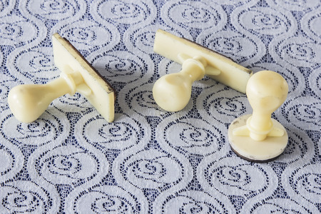 Rubber stamp made of white plasticの写真素材