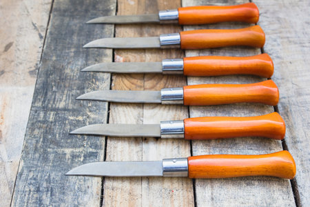 Hunting knife with wooden handle