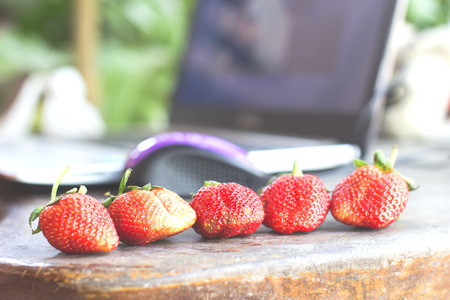 Strawberry on wooden background.の写真素材