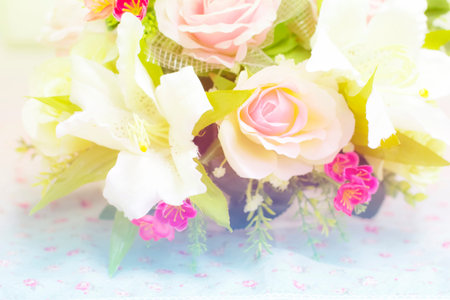 Abstract style soft sweet tone of artificial flowers.の写真素材