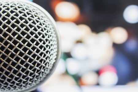 Closeup microphone with bokeh background.の写真素材