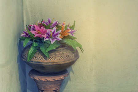 Flowers in clay pots.の写真素材