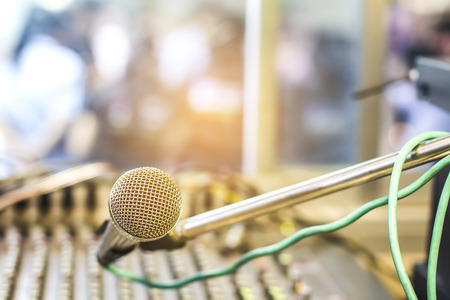 The microphone on the audio mixer. In the recording studio.の写真素材
