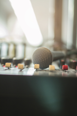 Soft focus microphone in the recording studio.Vintage styleの写真素材