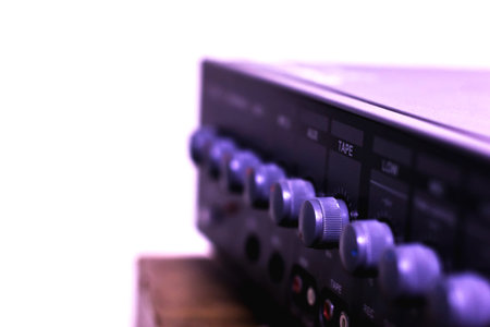 Sound system, microphone amplifier control room.Audio control panel
