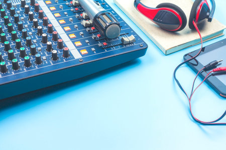 Audio Equipment Equipment for Recording on Blue Backdrop