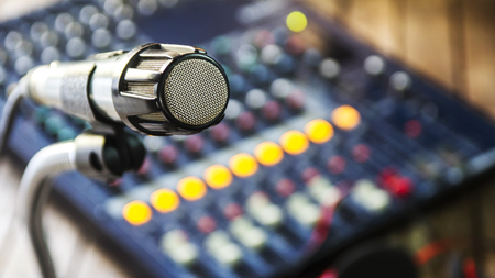 Microphones and mixers, video production equipment, multimedia creation.の写真素材