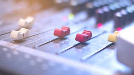 Slider controls the audio of the meeting. Audio mixer board.の写真素材