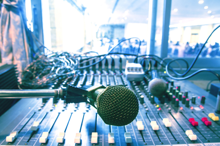 Microphone in sound control room.の写真素材