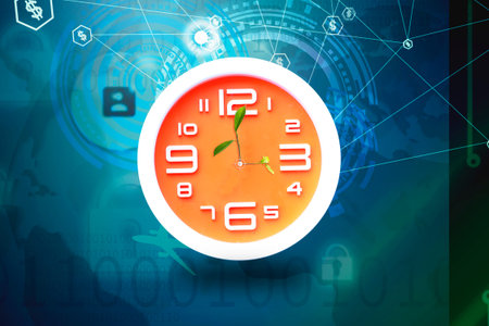 Orange Clock with Business Icon, Time Conner with Expansion of Financial Opportunities and...