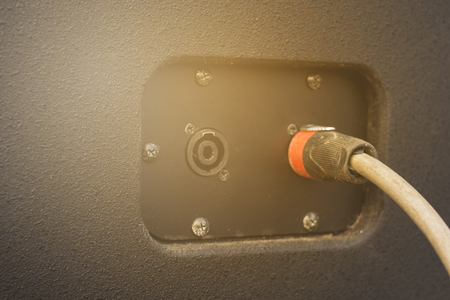 Signal cable connected to speakers.の写真素材