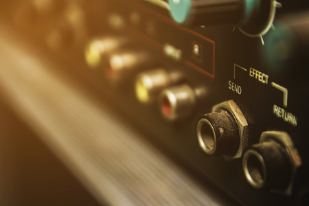 Connectors on the audio mixer.の写真素材
