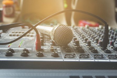 The microphone on the audio mixer.の写真素材
