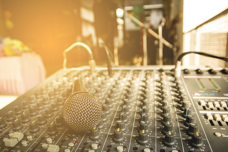 The microphone on the audio mixer.の写真素材