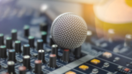 Microphone in room with recording device.の写真素材