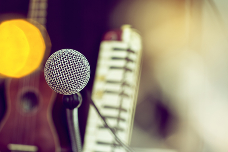 Microphones and recording equipment in the studio.の写真素材