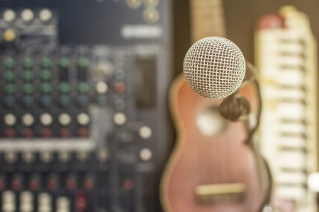 Microphones and recording equipment in the studio.の写真素材
