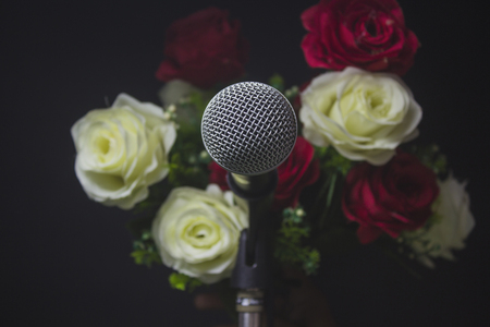 Analog microphone on stand.の写真素材