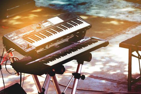 Keyboard on the stand at the concert stage.の写真素材