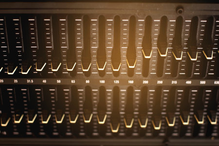 Audio mixer knobs and audio equipment.