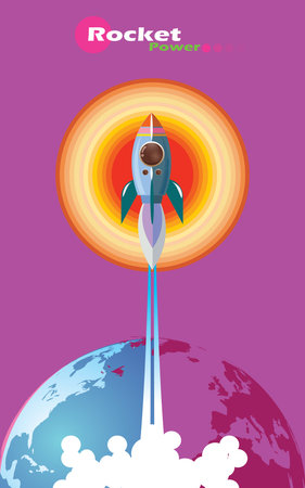 Rocket launch in a flat style isolated on orange background.のイラスト素材