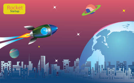 Rocket launches in a flat style. Rocket design vector illustration.のイラスト素材