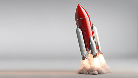 Launch of a rocket that soars into space. Successful start concept.の素材