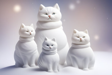 Snowman in the shape of a cat for Christmas. Fantasy cartoon.の素材