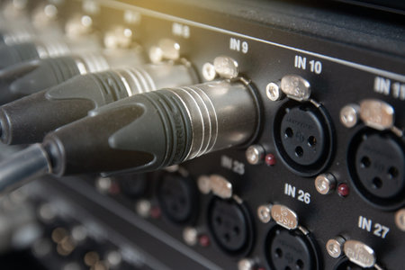 XLR jack of the professional preamplifier channel. The system combines signals into the sound mixerの写真素材