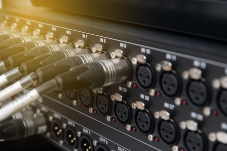 XLR cables and connectors, audio transmission system to digital professional mixers..The system combines signals into the sound mixer.の写真素材