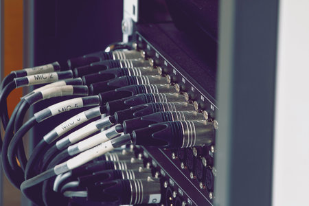 XLR jack of the professional preamplifier channel. The system combines signals into the sound mixerの写真素材