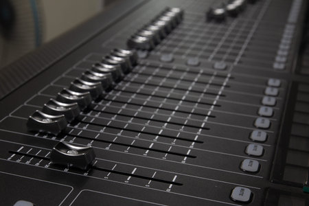 Boss Class digital mixer volume slide professional digital audio system.の写真素材