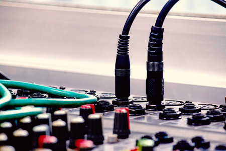Phone jack and digital mixer input cable.の写真素材