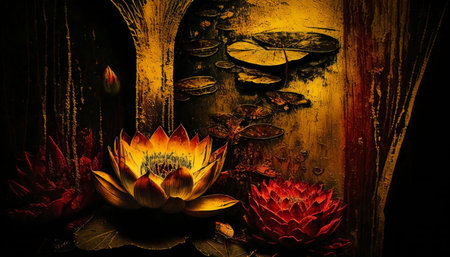 Lotus art painting and Buddhist beliefsの素材